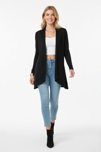 Image of ToBeInStyle Womens Open Front Long Sleeve Lightweight Asymmetrical Draped Cardigan with Side Pockets