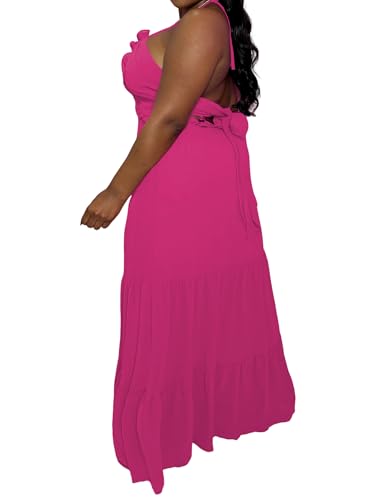 Image of TOPSRANI Womens Sleeveless Maxi Dress Halter Casual Backless Smocked Tiered Ruffle Flowy Sexy Slip Sling Strap Dresses