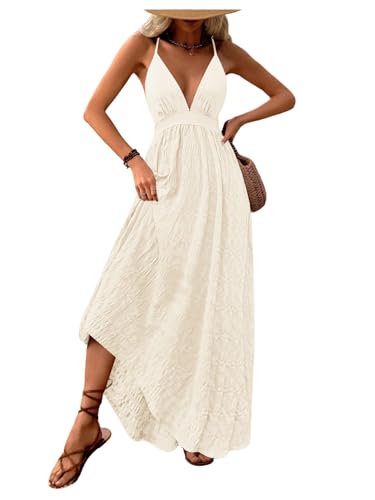 Image of MakeMeChic Women's Boho Maxi Dress Summer Luau Outfits Beach Wedding Guest Backless Sundress Flowy Resort Wear