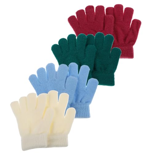 KESYOO 4 Pairs Warm Knitted Gloves Stretchy Cold Weather Mittens for Boys & Soft Fleece Lined Winter Gloves Light for Outdoor Activities and