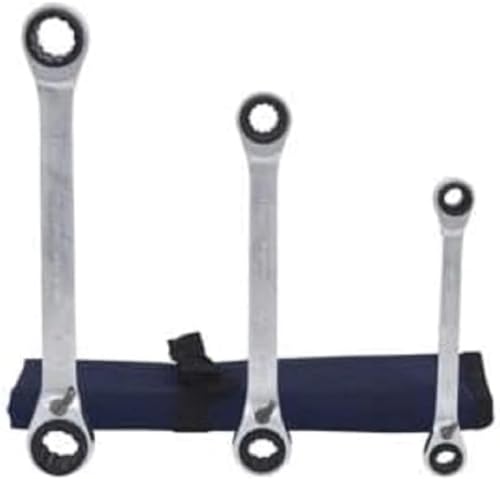 4 in 1 GEARplus reversing double ratchet ring spanner set, 3 pcs