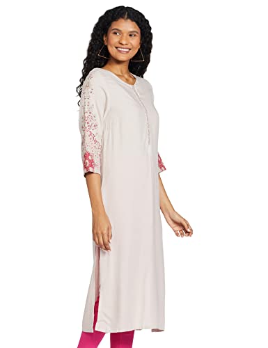 Image of W for Woman Women's Viscose Straight Fit Straight Printed Round Neck Kurta