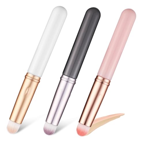 NIYANGLE 3Pcs Concealer Brushes with Cap Handle Makeup Applicator for Liquid Powder Concealers Travel Friendly Design