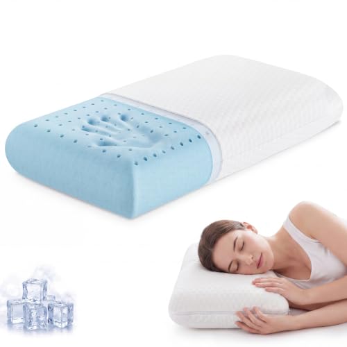 Image of Sweetcrispy Cooling Gel Memory Foam Pillow, Neck Support for Back and Side Sleeper Adults, Medium Firm Pillow with Breathable Mesh, Removable & Washable Cover, 1 Pack White