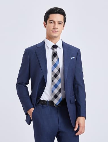 Image of HISDERN Ties for Men Formal Business Plaid Checked Mens Ties and Pocket Square Set Classic Wedding Necktie Handkerchief