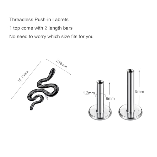 BelezaDosas G23 Titanium Labret Studs Threadless Push-in CZ Press Fit 16G 6mm 8mm 10mm Lip Cluster Tragus Helix Medusa Cartilage Push Back Piercing Jewelry for Men Women2