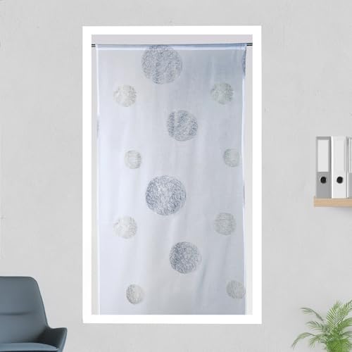 Homemaison - Petit Voilage en Étamine Brodée Ronds Mêlés 5 Mondes - Polyester - Ourlet Passe Tringle - Usage Fenêtre Salon Chambre - 90 x 210 cm - Blanc