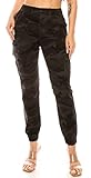 Double Denim January 5th Women's High Waist Cargo Jogger Pants Casual Elastic Waistband Tapered Sweatpants with 6 Pockets SCP-2049 Black Camo M