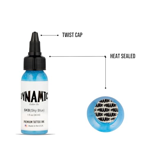 Image of Dynamic Color Sky Blue Tattoo Ink, Made in USA Since 1990, 1 oz | Sterilized and lot-numbered for full traceability; established American brand trusted by artists worldwide