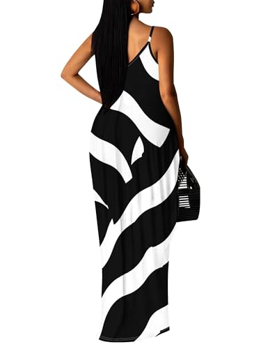 Image of Women's Summer Maxi Dress Spaghetti Strap Floral Boho Beach Long Sundress with Pockets