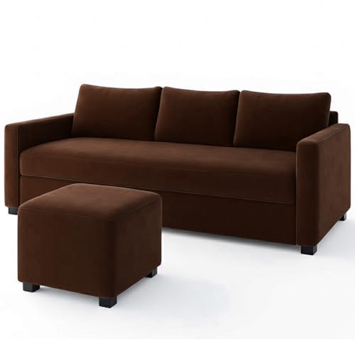 Image of Furny Mavona 3 Seater Fabric Sofa Set (Brown) | Soft Velvet Fabric | Modern Design | Comfortable Seating | Living Room Furniture