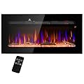 HOMCOM 36" Electric Fireplace Recessed and Wall Mounted with Remote Control, 1500W Fireplace Heater with 8H Timer, Adjustable Flame Color and Brightness, Log and Crystal