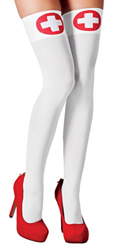 Boland- Calze Autoreggenti Infermiera Nurse per Adulti, Bianco/Rosso, Taglia Unica, 02254