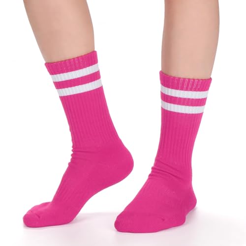 Image of Ultrafun 5 Pairs Striped Crew Socks Cotton Cushioned Athletic Sports Running Socks for Men Women Teens