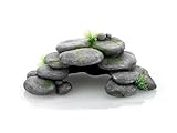 AsheTime Resin Rock Formation Reptile Platform Gray Stone Design with Artificial Plants 9 x 4.9 x 2.9 Inches Terrarium Climbing Decoration