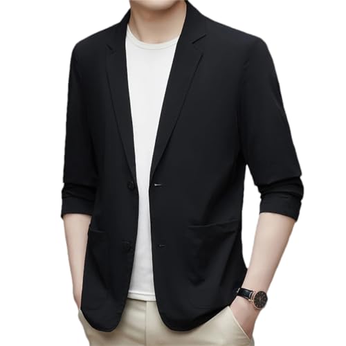 Men's Casual Elastic Solid Thin Silk Blazer Jackets Lightweight Two Button Business Suit Coat