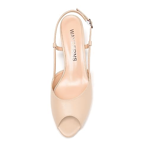 WAYDERNS Womens Matte Slingback Open Toe Dress Dating Peep Toe Buckle Chunky Low Heel Pumps Shoes 2 Inch3