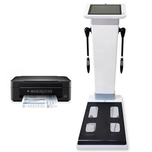 Bilancia per la misurazione del Grasso corporeo con 8 elettrodi - Schermo HD da 10,1 Pollici con Touch Screen, Altezza, Peso, analisi Completa della Composizione corporea e Stampante BMI
