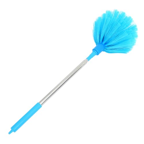 HINTRMENT Plumero Extensible para Limpieza con Pértiga de 2,3 M, Cepillo de Cerdas Duras para Telarañas y Polvo, Color Azul Claro, Herramienta para Limpiar Techos Altos y Persianas