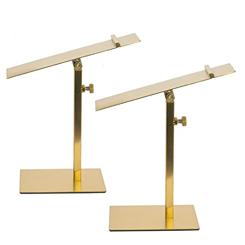 DZLOHAS Shoe Display Stand Golden, Risers Stand Countertop Adjustable Shoe Rack Retail Supplies Stainless Steel Shoe Display, 2 Sets of Shoe Rack (Style2, Golden)