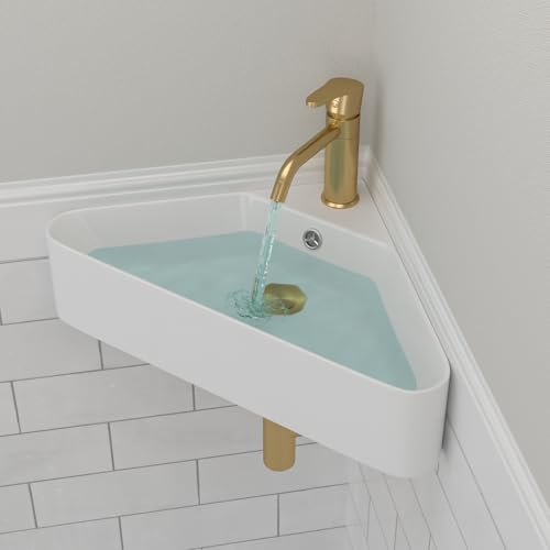 Corner Wall Mount Sink Small Space-Saving Bathroom Sinks - Beslend 21x8 Inch White Ceramic Vessel Sink Triangle Corner Sinks Art Basin with Overflow and Single Hole
