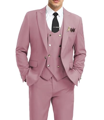 Men's Suits Slim Fit 3 Piece Mens Double Breasted Suit, Formal Tuxedo Suits for Men Wedding Prom Homecoming Business