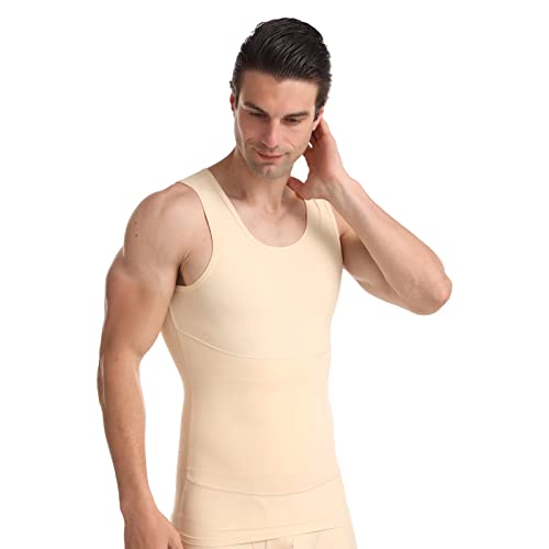 Vphancy Canotta Contenitiva Uomo Snellente Modellante, Canottiera Dimagrante, Canottiere Intimo Elasticizzato, Panciera Compressione Pancia e Petto per Lavoro Palestra Sport (Beige, 3XL)