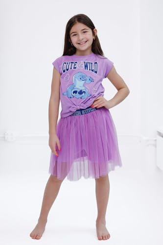 Disney Lilo & Stitch Big Girls Boxy Drop Shoulder T-Shirt and Mesh Tulle Skort Lavender Stitch 14-16 - image 2