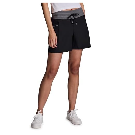 RBX Women's Walking Short Drawstring Knit Waist Woven Short with Pockets Combo Black L