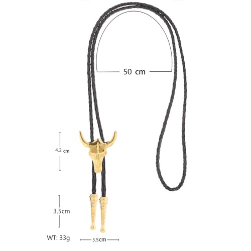 Image of Cowboy Bolo Tie for Men, Vintage Cow Skull Bolo Tie Necklace Native American Necktie for Men Women
