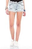Cipo & Baxx Damen Jeans Shorts Denim Hotpants Bermuda Patches Nieten Used Shorts WK151 Blau 29