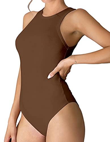 Bodysuit tank top marron stretch pour femme - Combinaison maillot coupe ajustée L