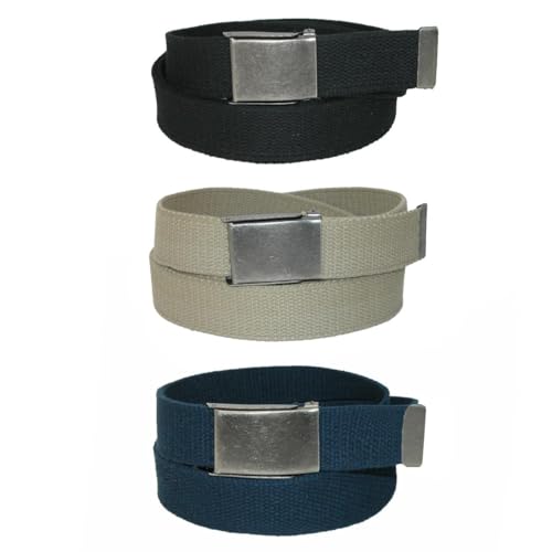 CTM Men's Fabric Belt with Flip Top Nickel Buckle (Pack of 3)