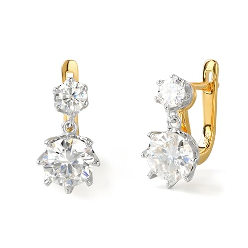 Moissanite Hoop Earrings for Women, Drop Dangle Earrings Brilliant Round Cut 2ct D Color VVS1 18K Gold Plated 925 Sterling Silver Hypoallergenic, Wedding Earrings Jewelry for Gifts - Main Image