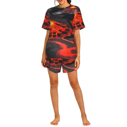 Ensemble pyjama court femme imprimé volcanos respirant et léger pour des nuits fraîches