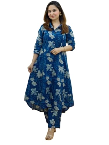 Image of DHRUVI TRENDZ Anarkali Kurta-Set for Women - Viscose Rayon Printed Kurta & Straight Pant | Festive Ethnic Indian Traditional Outfit for Functions & Puja | Lightweight Two Piece Dress for Daily Wear & Holiday Look | 3 /4 Sleeve