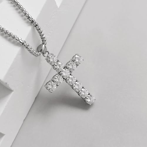 4/5mm Moissanite Diamond Cross Pendant Necklace D Color VVS1 Moissanite Silver Stainless Steel Cross Chain Necklaces Wedding Anniversary Christian Jewelry Gifts2