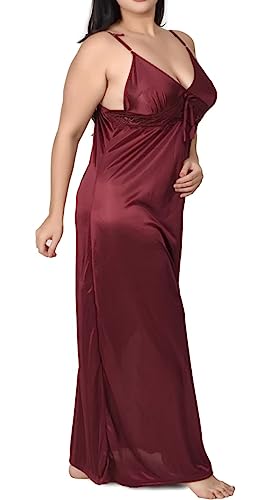 Image of Women's Satin Solid Maxi Nighty Full Sleeve 1 Nighty, 1 Wrap Gown Night Dress Ladies