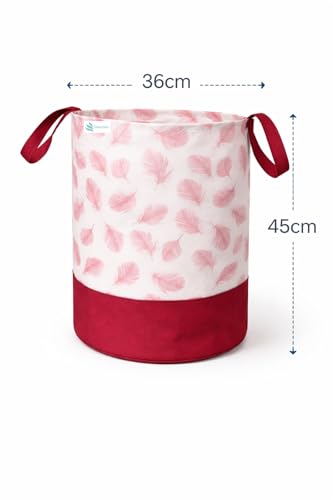 Image of UNICRAFT Leaf Design Laundry Bag 45L | Foldable Fabric Laundry Basket with Handles | Printed Storage Organizer for Clothes, Toys & Home Use (Maroon, Pack of 1)