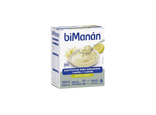 biManán - Natillas de Limón, Crema Sustitutiva de Comidas para Adelgazar, Bajas en Calorías, Ayudan a Perder y Controlar el Peso, con Proteínas, Vitaminas y Minerales - 6 x 50 g: 300 g