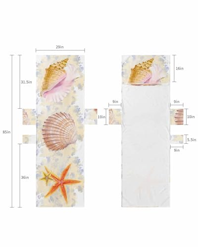 Coastal Beach Lounge Chair Towel Cover, Soft Chaise Lounge Towel with Side Pockets Patio Pool Chairs Cover for Beach/Pool Sunbathing 29x85 Nautical Starfish Shell Ocean Seaside Beach