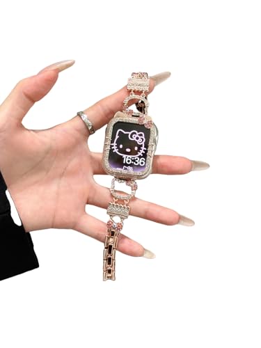 コンパチブル Apple Watch バンド ハローキティ キラキラ ウォータードリル 保護カバー付き 40mm 41mm 42mm 44mm 45mm 46mm 49mm for iWatch Ultra 3/2/1 SE Series 11/10/9/
