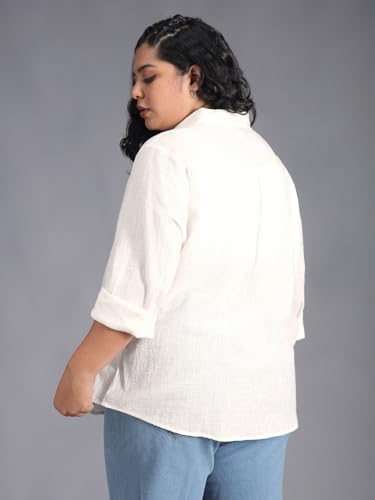 Image of High Star Women Classic Spread Collar Curved Cotton Oversized Casual Shirt
