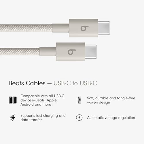 Image of Beats USB-C to USB-C Woven Cable Fast Charging Durable /Tangle-Free Compatible Charger for Apple & Android Devices (1.5 m, 5 ft) - Surge Stone