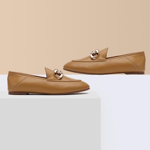 Image of Casual Chain Loafers for Women Work Flats Round Toe Business Backless Ballet Flats Metal Decor Driving Slip on