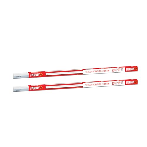 Image of Eveready 20W LED Batten | Ultraslim | Highly Efficient | 100lm /W | Fire Retardant PC Body | Lasts Upto 25000 Hours | Pack of 2 | 4kV Surge Protection | BIS Approved | Warm White (3000K)