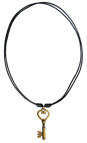 Antique Bronze Unisex Skeleton Key Charm Pendant Adjustable Waxed Cord Necklace 16" (SKBzPNL)3