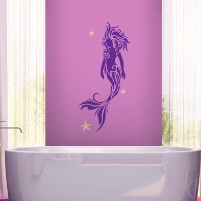 Mermaid Stencil Best Vinyl Large Sea Ocean Creatures Beach Stencils For Painting On Wood, Canvas, Wall -S (6" X 12.75") Brilliant Blue #TOP4