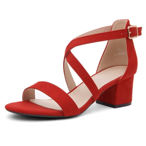 Image of Shoe Land SL-LESSA Women's Low Heels Open Toe Dress Heeled Sandals Cross Ankle Strap Chunky Block Short Heel Pumps Shoes for Office Prom Wedding Party