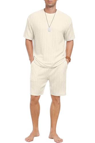 PrinStory Mens Pajamas Set Summer Pjs Sets Lightweight Short Sleeve Pajama Shorts Set Soft Sleepwear Loungewear with Pockets4